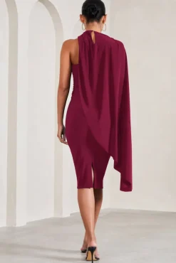 New Chapter | Berry Asymmetric Maternity Midi Dress With Cape