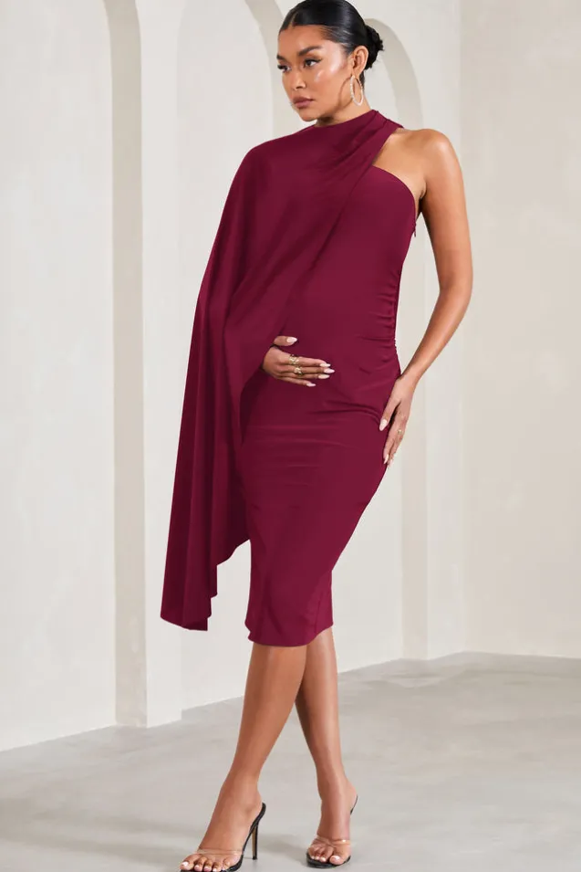 New Chapter | Berry Asymmetric Maternity Midi Dress With Cape
