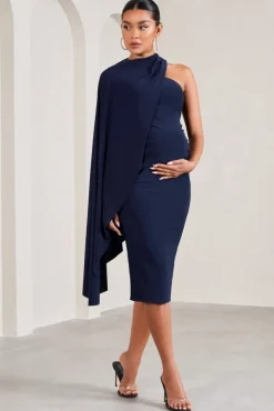 New Chapter | Navy Asymmetric Maternity Midi Dress With Cape