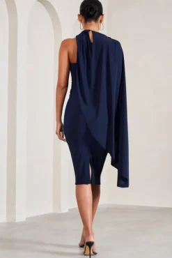 New Chapter | Navy Asymmetric Maternity Midi Dress With Cape
