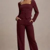New York | Wine Pinstripe Tailored Wide-Leg Trousers