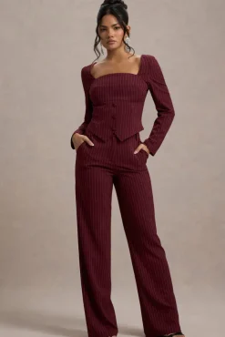 New York | Wine Pinstripe Tailored Wide-Leg Trousers