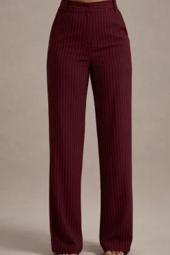 New York | Wine Pinstripe Tailored Wide-Leg Trousers