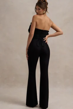 Nicia | Black Ruffled Strapless Flared-Leg Jumpsuit