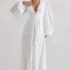 Nixie | White Lace Puff-Sleeve Layered Maxi Dress With Belt