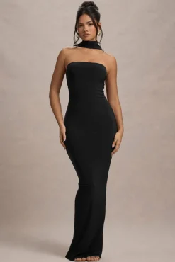 Nobu | Black Bandeau Maxi Dress With Halter-Collar