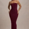 Nobu | Burgundy Bandeau Maxi Dress With Halter-Collar