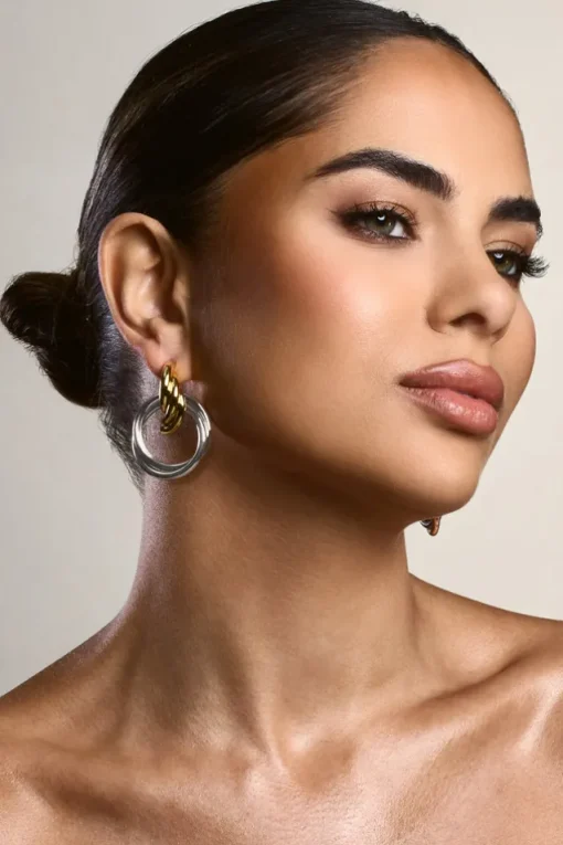 Norma | Gold u0026 Silver Layered Earrings