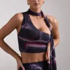 North Wind | Black Printed One-Shoulder Crop Top With Scarf