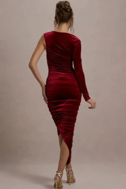 Northern Light | Berry Velvet Asymmetric One-Sleeved Midi Dress