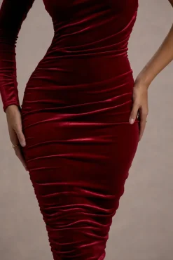 Northern Light | Berry Velvet Asymmetric One-Sleeved Midi Dress