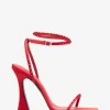 Nostalgia | Bright Red Satin Heeled Sandals With Diamante Straps