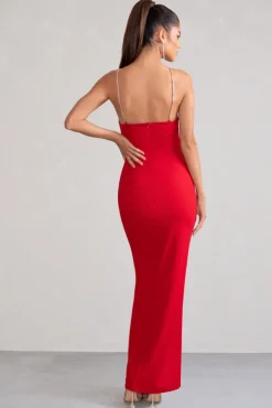 Notes To Self | Red Square Neck Thigh Split Maxi Dress