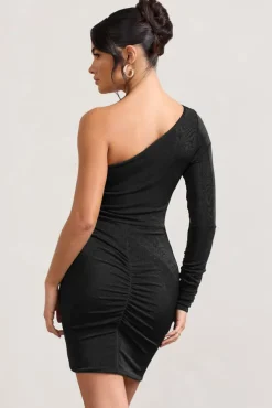 Now Strut | Black Asymmetric Twisted Bodycon Mini Dress