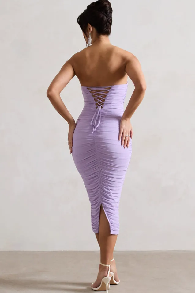 Nylah | Lilac Ruched Corset Bodycon Midi Dress