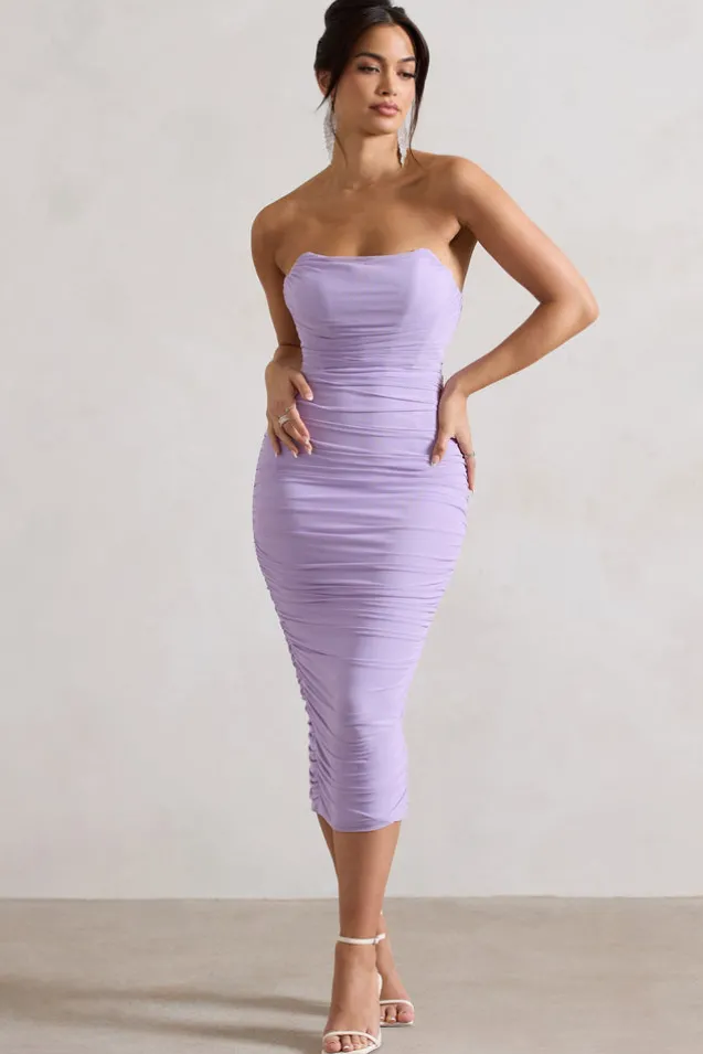 Nylah | Lilac Ruched Corset Bodycon Midi Dress