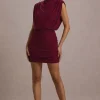 Nymeria | Port High-Neck Draped Bodycon Mini Dress