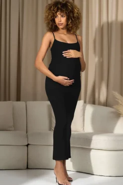 Oakley | Black Strappy Square-Neck Split Maternity Maxi Dress
