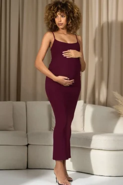 Oakley | Burgundy Strappy Square-Neck Split Maternity Maxi Dress