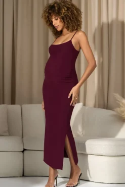 Oakley | Burgundy Strappy Square-Neck Split Maternity Maxi Dress