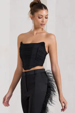 Obsessed | Black Bandeau Mesh Corset Style Crop Top