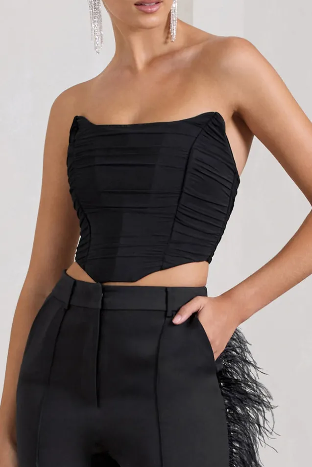 Obsessed | Black Bandeau Mesh Corset Style Crop Top