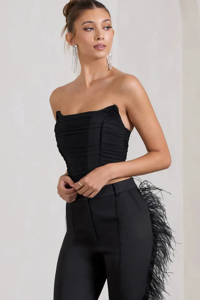 Obsessed | Black Bandeau Mesh Corset Style Crop Top