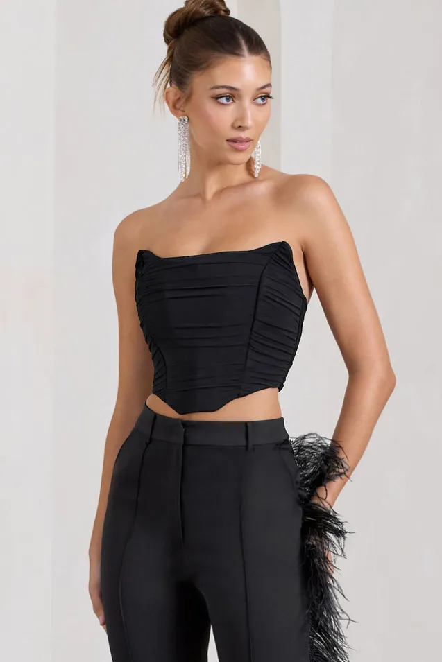 Obsessed | Black Bandeau Mesh Corset Style Crop Top