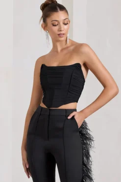 Obsessed | Black Bandeau Mesh Corset Style Crop Top