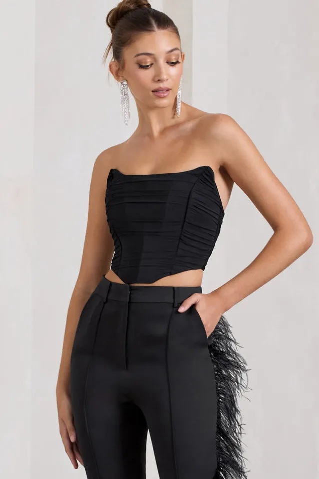 Obsessed | Black Bandeau Mesh Corset Style Crop Top