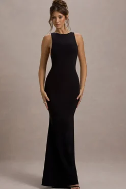 Odelle | Black Boat-Neck Racer-Back Maxi Dress