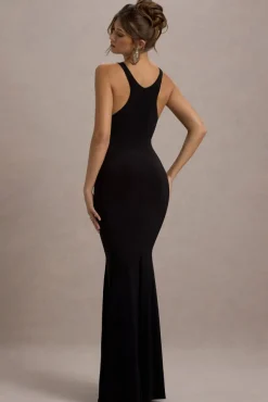 Odelle | Black Boat-Neck Racer-Back Maxi Dress