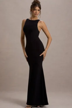 Odelle | Black Boat-Neck Racer-Back Maxi Dress