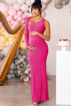 Oh Baby | Hot Pink Maternity One Shoulder Bodycon Maxi Dress