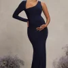 Oh Baby | Navy Maternity One Shoulder Bodycon Maxi Dress