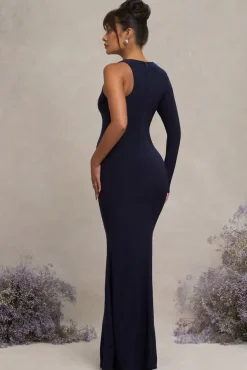 Oh Baby | Navy Maternity One Shoulder Bodycon Maxi Dress