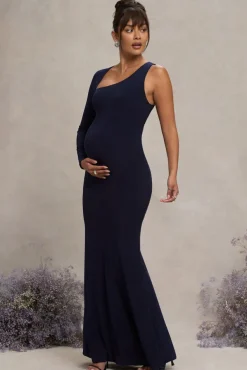Oh Baby | Navy Maternity One Shoulder Bodycon Maxi Dress