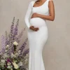 Oh Baby | White Maternity One Shoulder Bodycon Maxi Dress