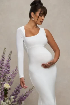 Oh Baby | White Maternity One Shoulder Bodycon Maxi Dress