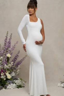 Oh Baby | White Maternity One Shoulder Bodycon Maxi Dress
