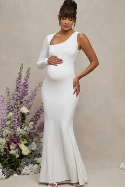 Oh Baby | White Maternity One Shoulder Bodycon Maxi Dress