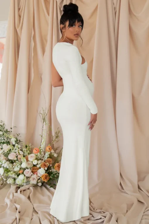 Oh Baby | White Maternity One Shoulder Bodycon Maxi Dress