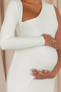 Oh Baby | White Maternity One Shoulder Bodycon Maxi Dress