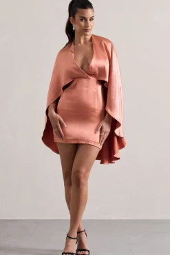 Olsen | Coral Satin Plunge-Neck Cape Mini Dress
