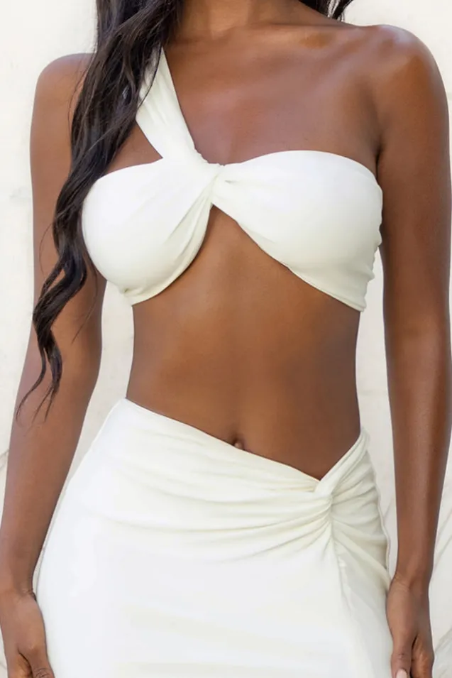 Open Heart | White Knot One Shoulder Bralette