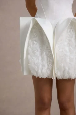 Orchid Oasis | White Bandeau Mini Dress With Puff Floral Hem