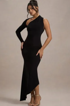 Orsa | Black One-Shoulder Asymmetric Maxi Dress