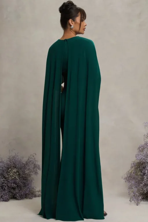 Padma | Bottle Green Draped Maternity Maxi Dress With Cape Sleeves