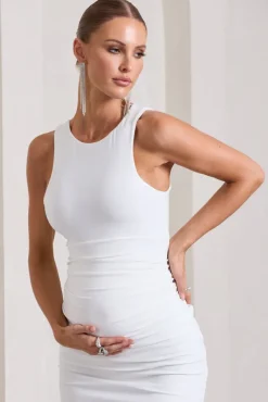 Paige | White Sleeveless Split Maternity Midi Dress