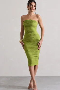 Palau | Olive Green Crochet Bandeau Midi Dress